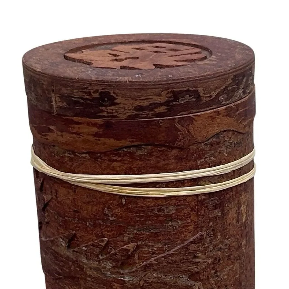 Vtg Hand Carved Cinnamon Bark Container 4.5